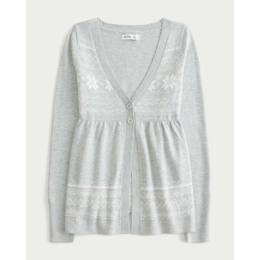 NWT Hollister Fly Away Snowflake Badydoll Sweater Cardigan, Size XS